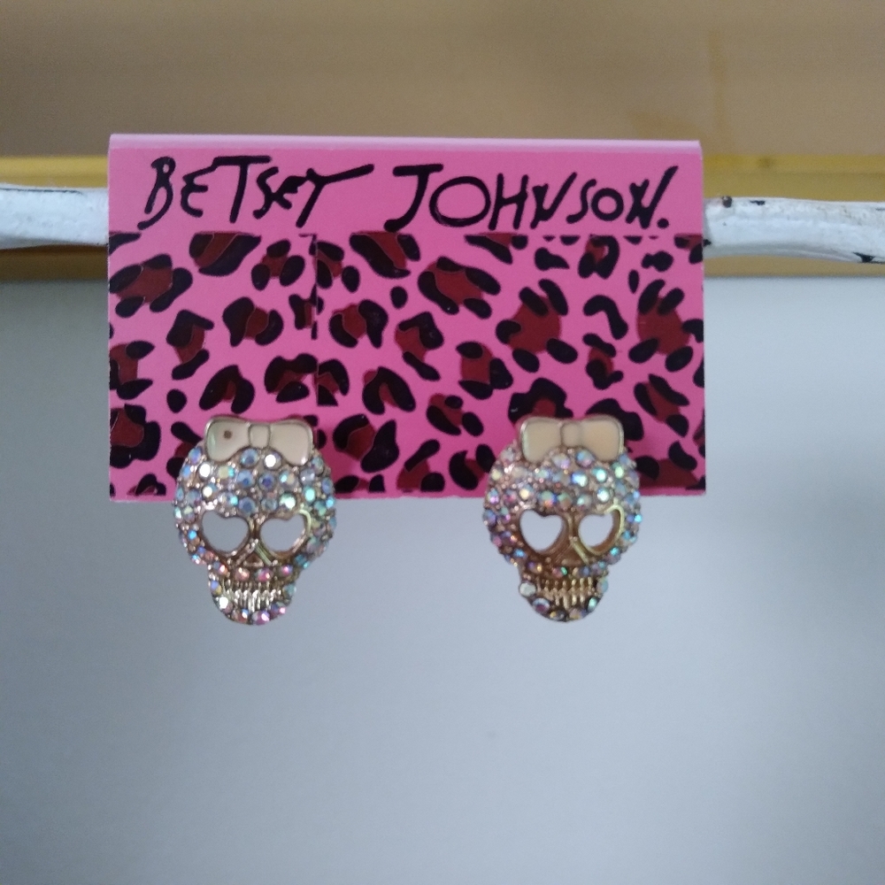 Betsey Johnson Skull Bow Rhinestone Post Earrings